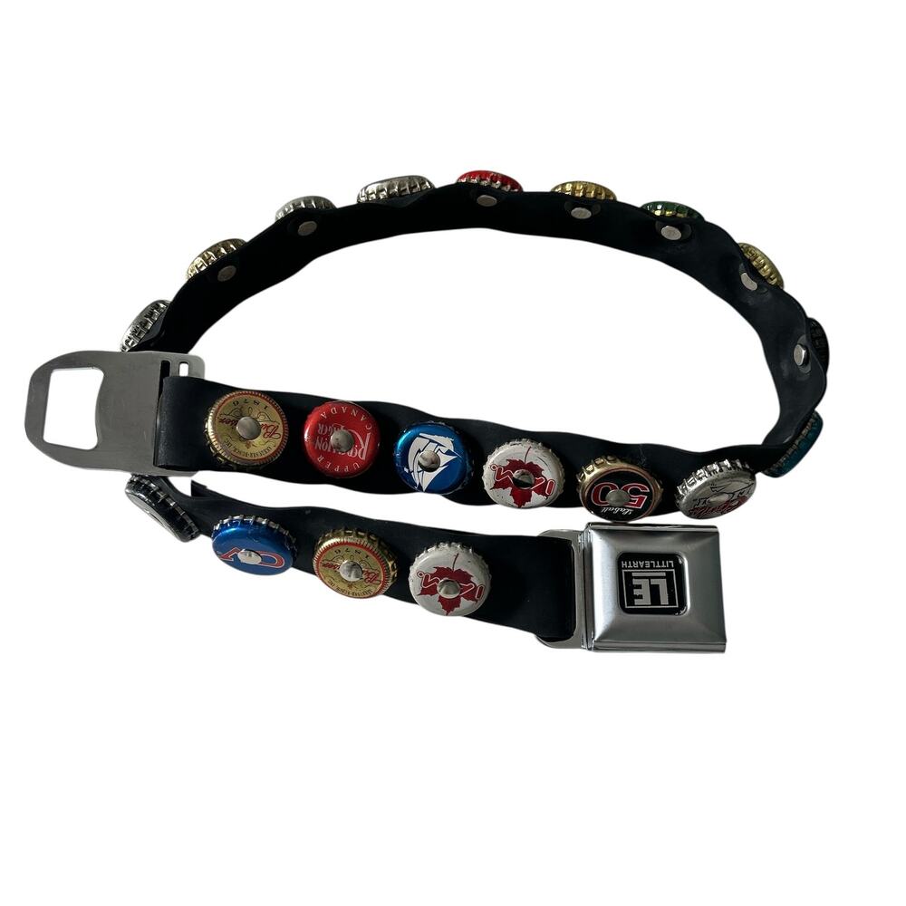 Little Earth Beer Adjustable Size 35in Bottle Cap Seatbelt Buckle Belt